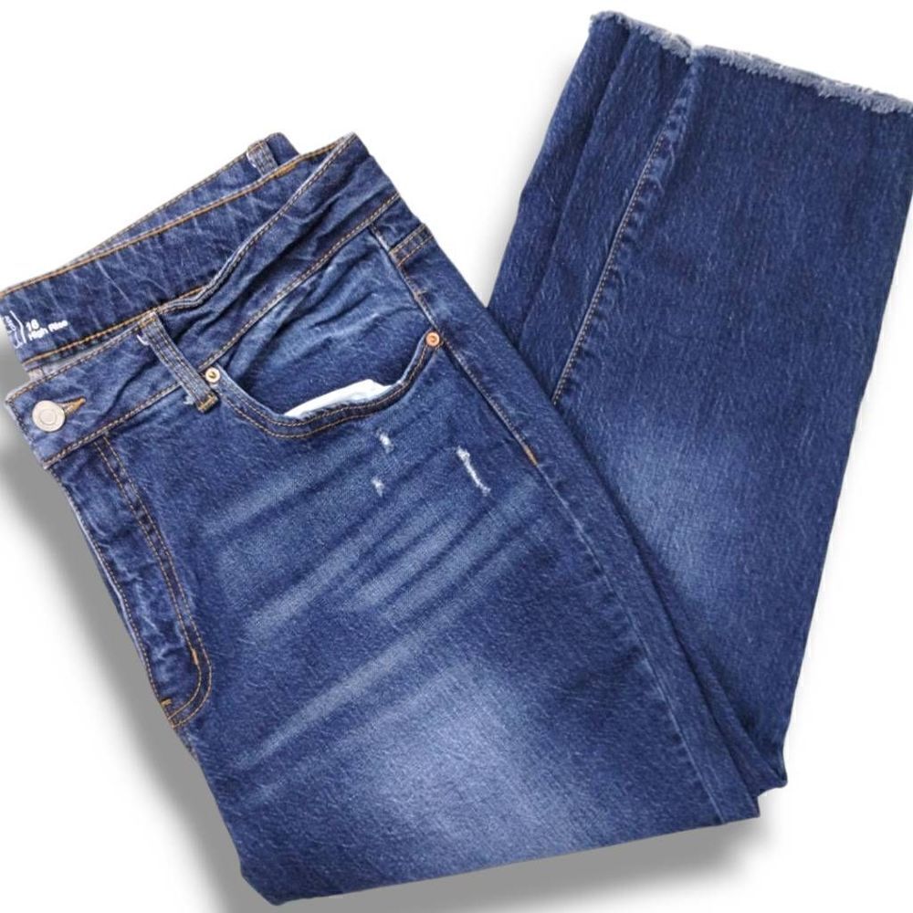 Time & Tru Womens Jeans Sz 14/16 Blue Denim High Rise Straight Raw Cowgirl Rodeo